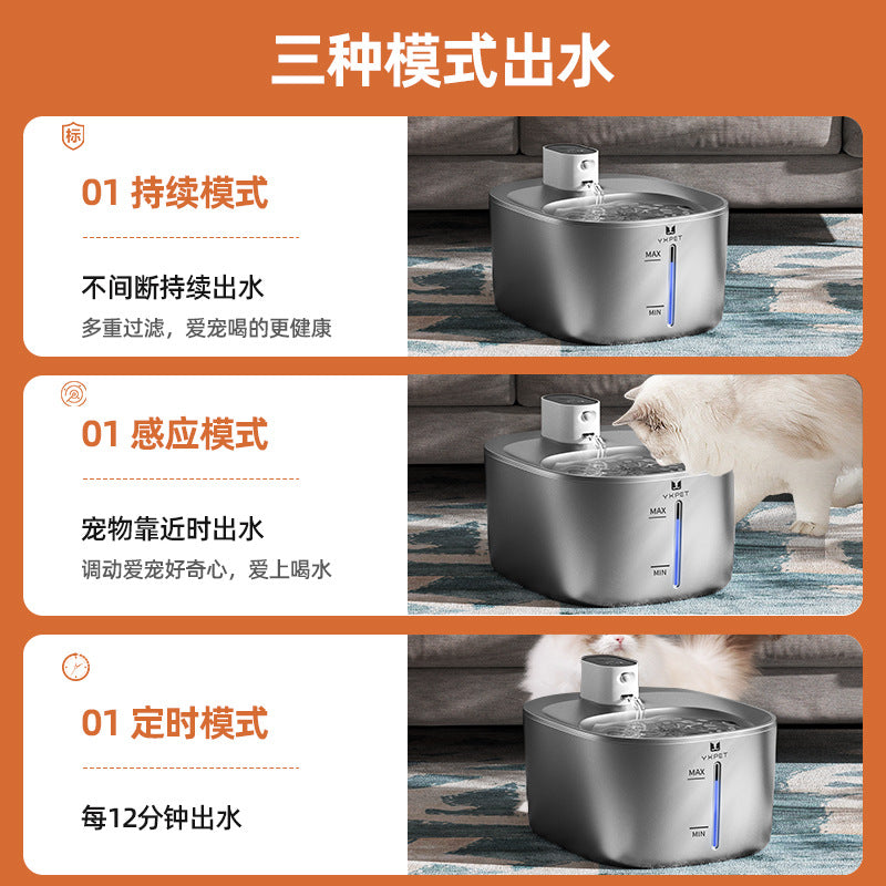 Wireless Pet Water Fountain Stainless Steel - 4L Smart Cycle Feeder