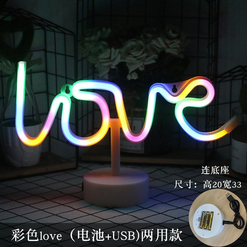 LED styling lights ins Korean style flamingo led decorative night light Christmas lights round base neon light Elysian Vibe