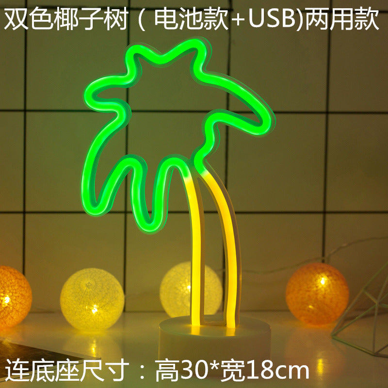 LED styling lights ins Korean style flamingo led decorative night light Christmas lights round base neon light Elysian Vibe