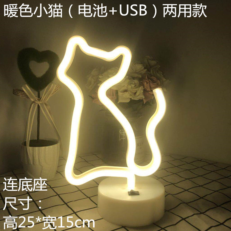 LED styling lights ins Korean style flamingo led decorative night light Christmas lights round base neon light Elysian Vibe