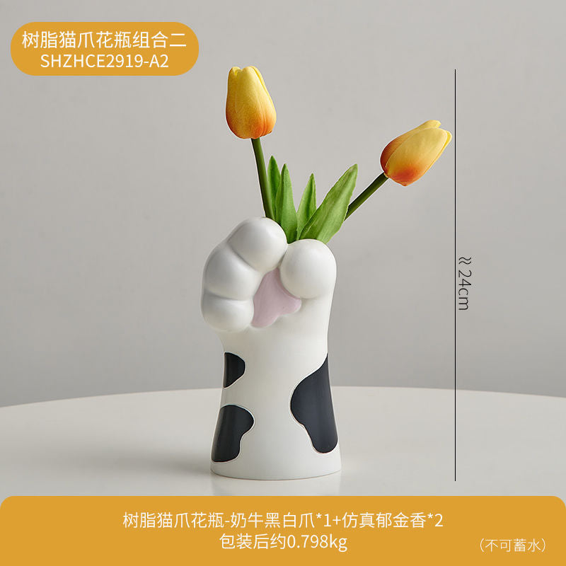 Cute Cat Claw Design Vase Aesthetic Room Decoration Home Flower Pot Modern Table Decorative Vases Creative Bookshelf Ornaments Elysian Vibe