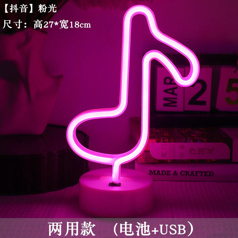 LED styling lights ins Korean style flamingo led decorative night light Christmas lights round base neon light Elysian Vibe