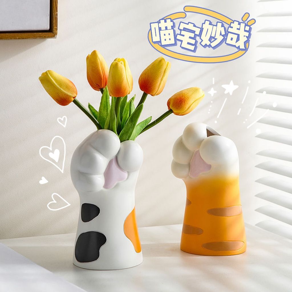 Cute Cat Claw Design Vase Aesthetic Room Decoration Home Flower Pot Modern Table Decorative Vases Creative Bookshelf Ornaments Elysian Vibe