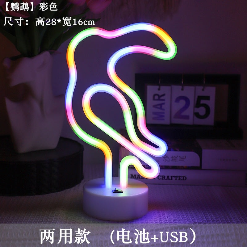 LED styling lights ins Korean style flamingo led decorative night light Christmas lights round base neon light Elysian Vibe