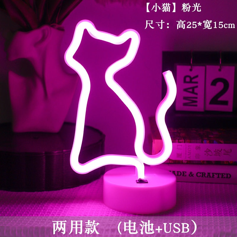 LED styling lights ins Korean style flamingo led decorative night light Christmas lights round base neon light Elysian Vibe