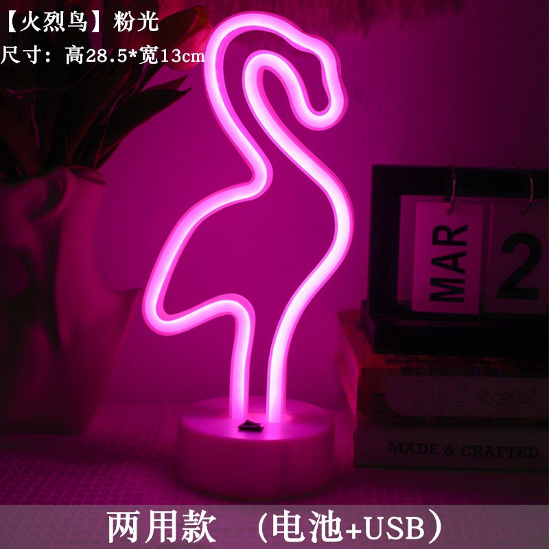 LED styling lights ins Korean style flamingo led decorative night light Christmas lights round base neon light Elysian Vibe