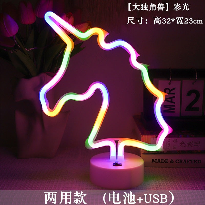 LED styling lights ins Korean style flamingo led decorative night light Christmas lights round base neon light Elysian Vibe