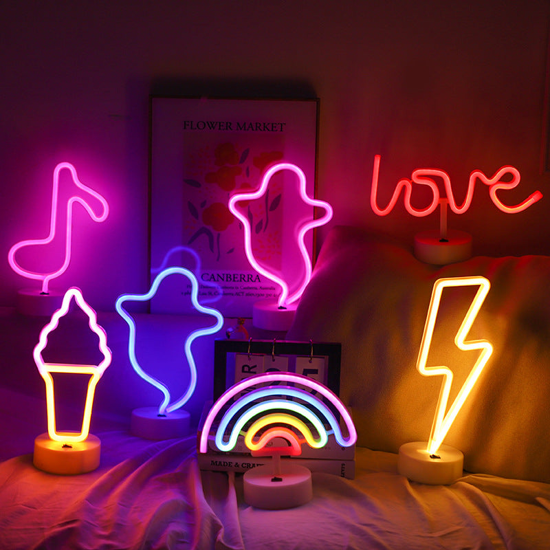 LED styling lights ins Korean style flamingo led decorative night light Christmas lights round base neon light Elysian Vibe