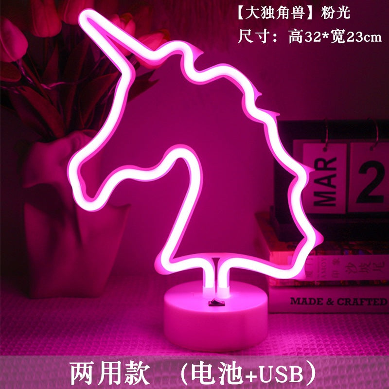 LED styling lights ins Korean style flamingo led decorative night light Christmas lights round base neon light Elysian Vibe