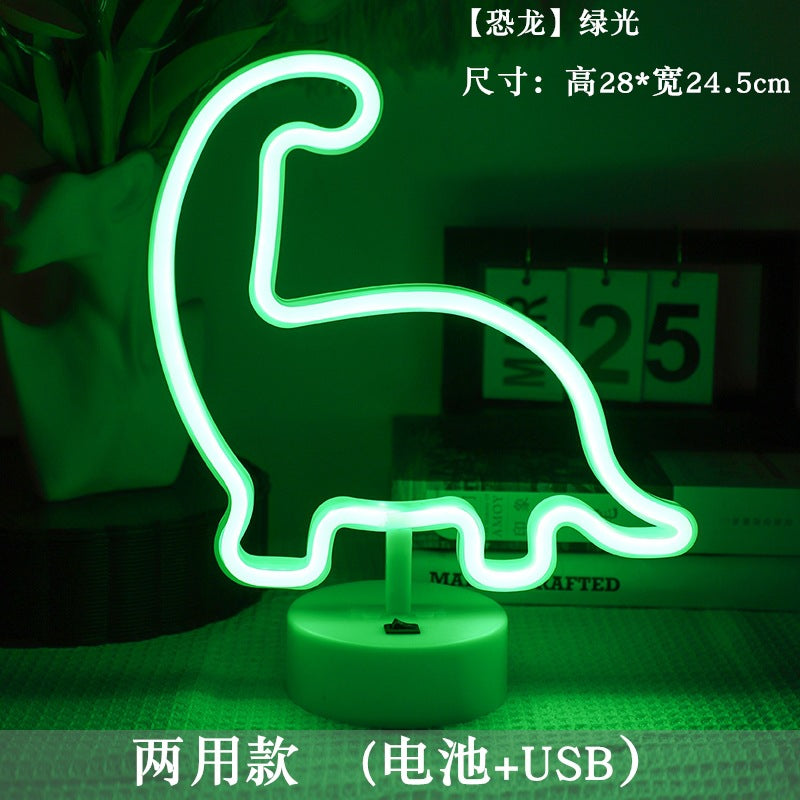 LED styling lights ins Korean style flamingo led decorative night light Christmas lights round base neon light Elysian Vibe