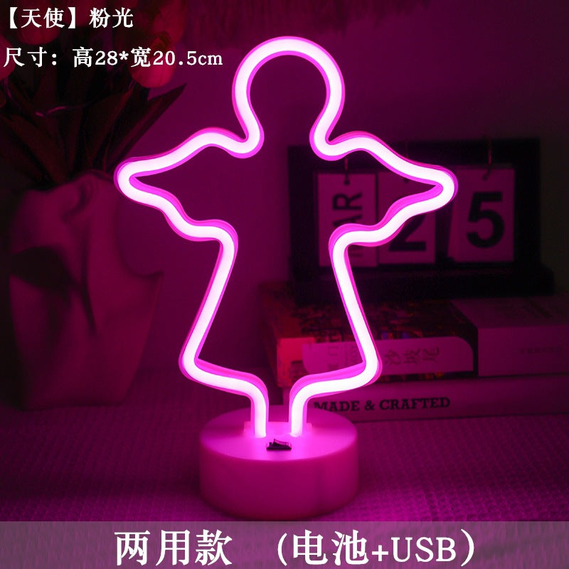 LED styling lights ins Korean style flamingo led decorative night light Christmas lights round base neon light Elysian Vibe