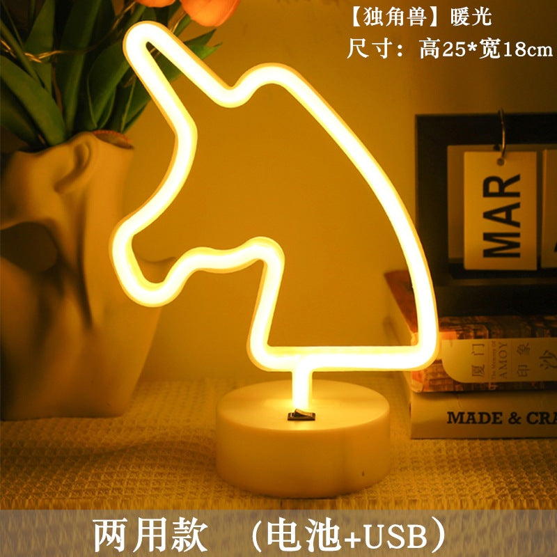 LED styling lights ins Korean style flamingo led decorative night light Christmas lights round base neon light Elysian Vibe