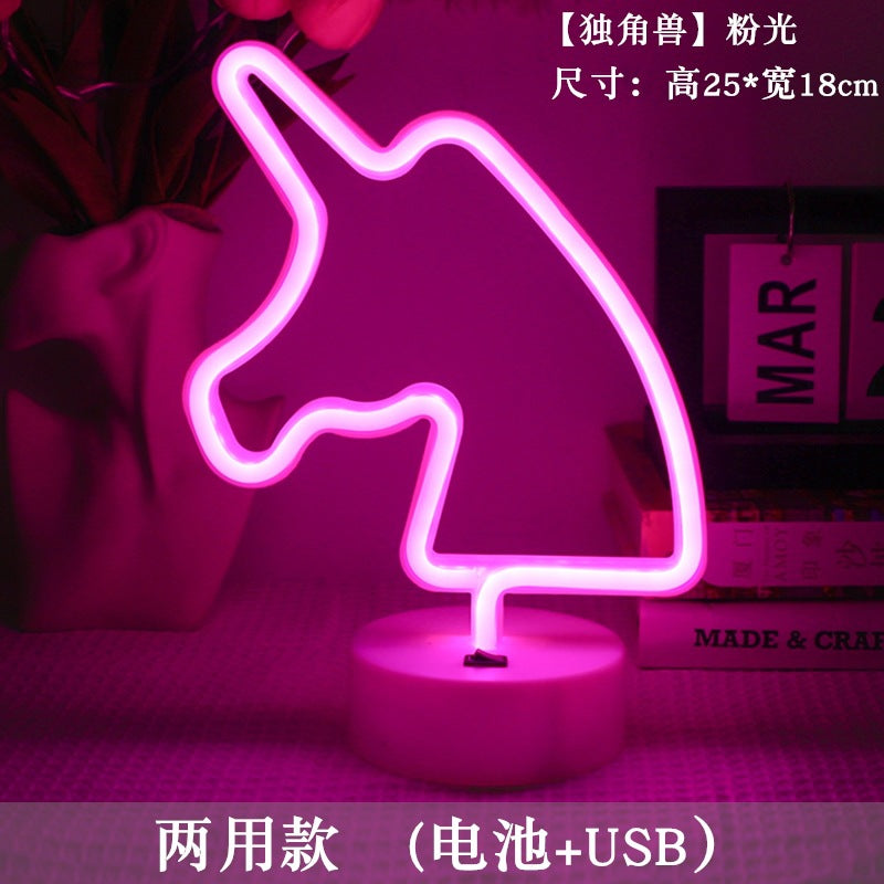 LED styling lights ins Korean style flamingo led decorative night light Christmas lights round base neon light Elysian Vibe