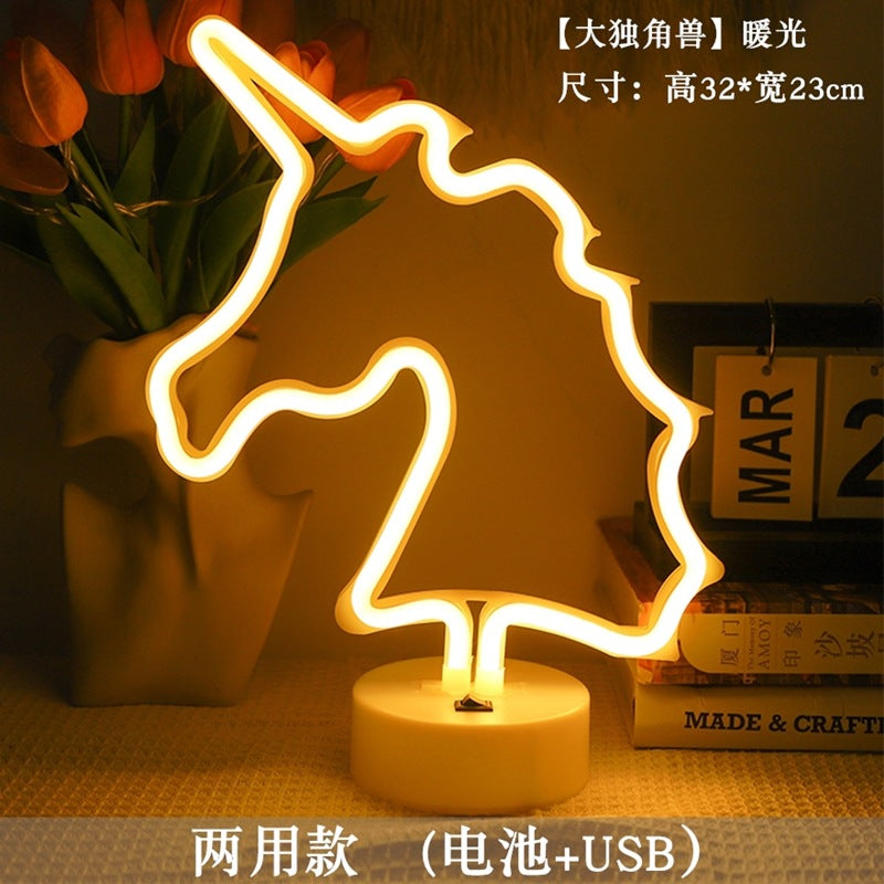 LED styling lights ins Korean style flamingo led decorative night light Christmas lights round base neon light Elysian Vibe