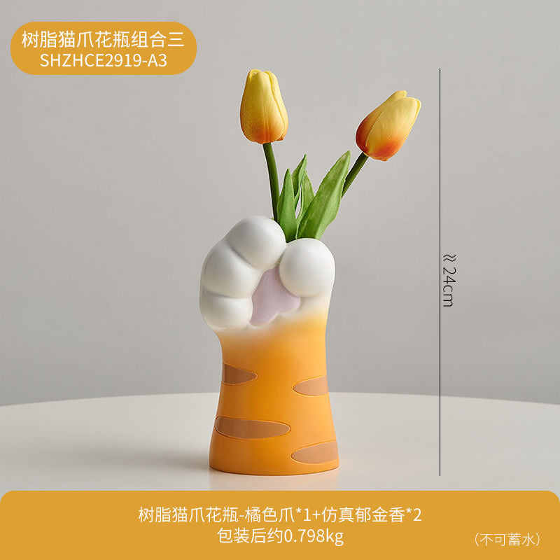 Cute Cat Claw Design Vase Aesthetic Room Decoration Home Flower Pot Modern Table Decorative Vases Creative Bookshelf Ornaments Elysian Vibe