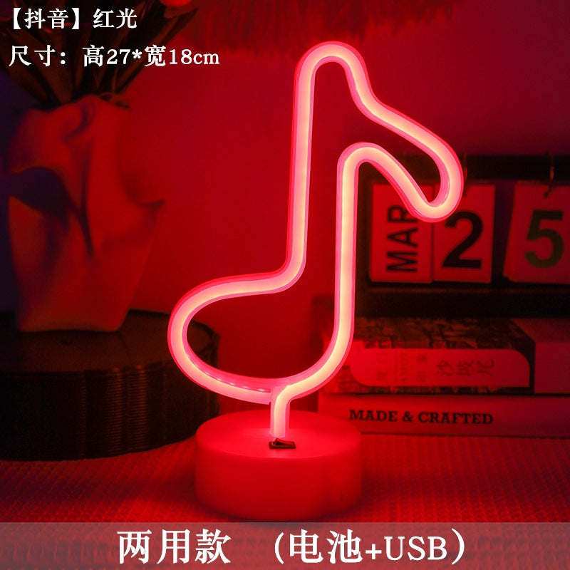 LED styling lights ins Korean style flamingo led decorative night light Christmas lights round base neon light Elysian Vibe