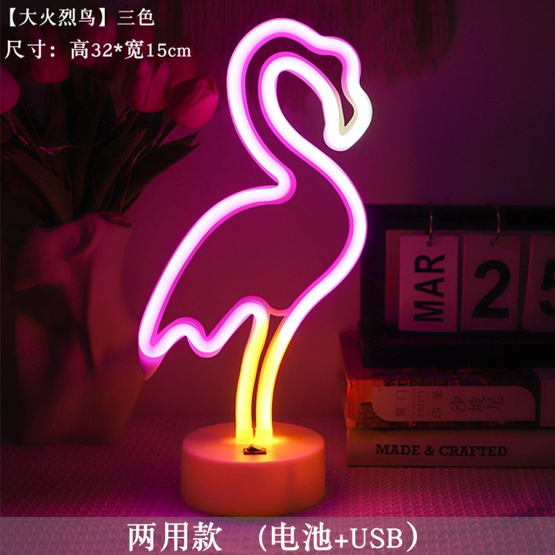 LED styling lights ins Korean style flamingo led decorative night light Christmas lights round base neon light Elysian Vibe