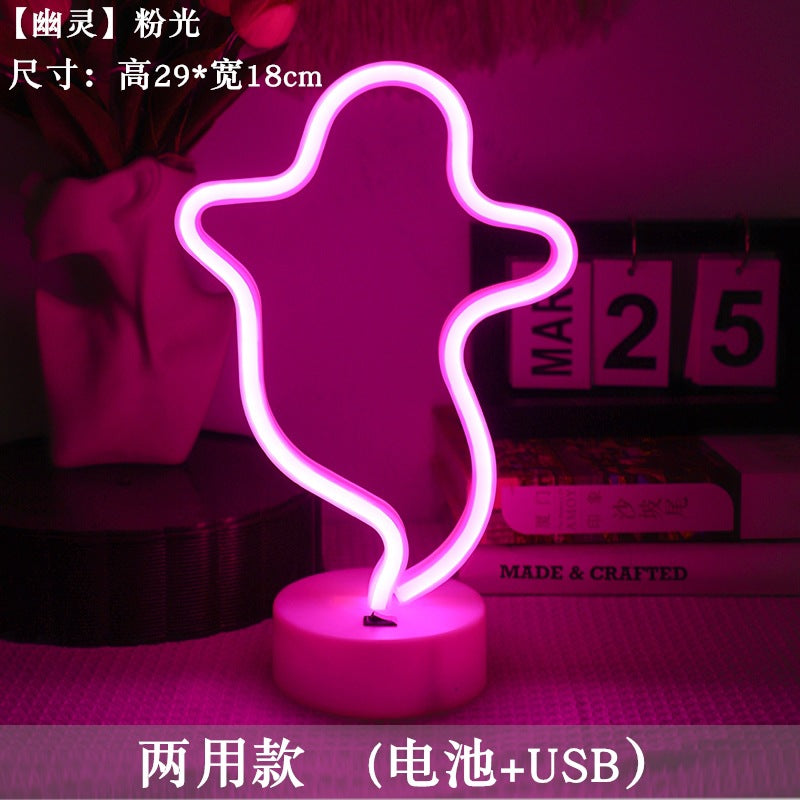 LED styling lights ins Korean style flamingo led decorative night light Christmas lights round base neon light Elysian Vibe