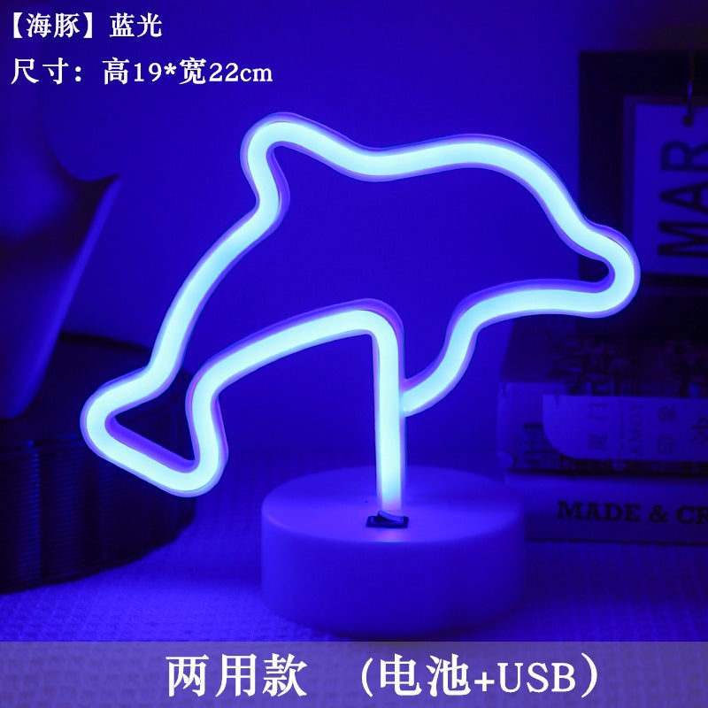 LED styling lights ins Korean style flamingo led decorative night light Christmas lights round base neon light Elysian Vibe