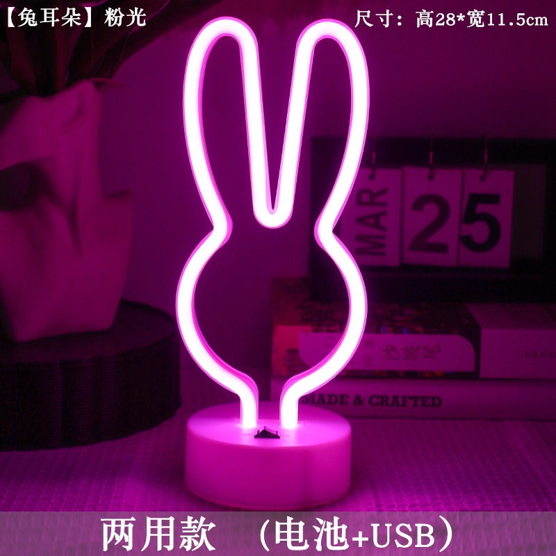 LED styling lights ins Korean style flamingo led decorative night light Christmas lights round base neon light Elysian Vibe