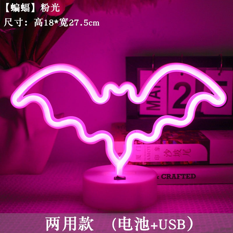 LED styling lights ins Korean style flamingo led decorative night light Christmas lights round base neon light Elysian Vibe