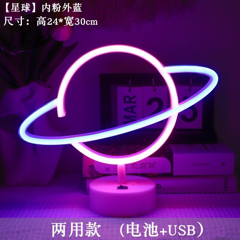 LED styling lights ins Korean style flamingo led decorative night light Christmas lights round base neon light Elysian Vibe